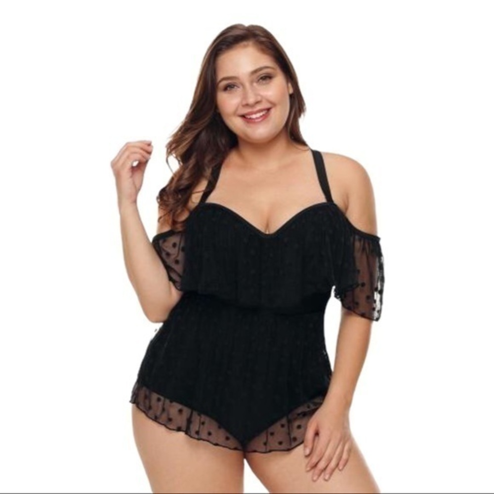 Off Shoulder Mesh Sheer One Piece Swimsuit